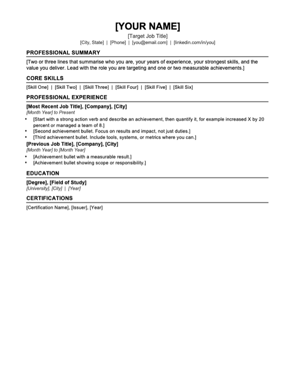 ATS Minimal resume template preview