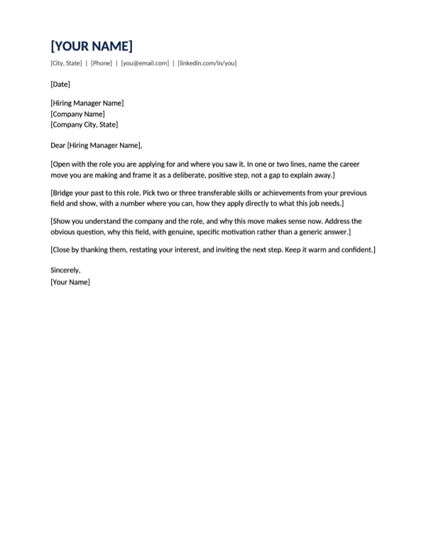 Career Change cover letter template preview