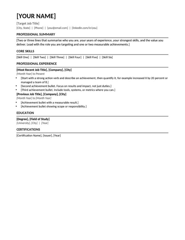 Classic Professional resume template preview
