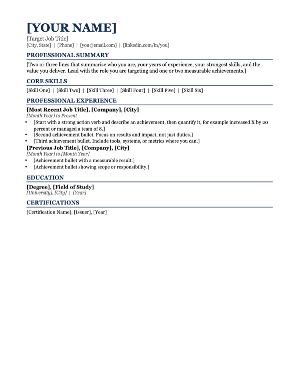 Executive resume template preview